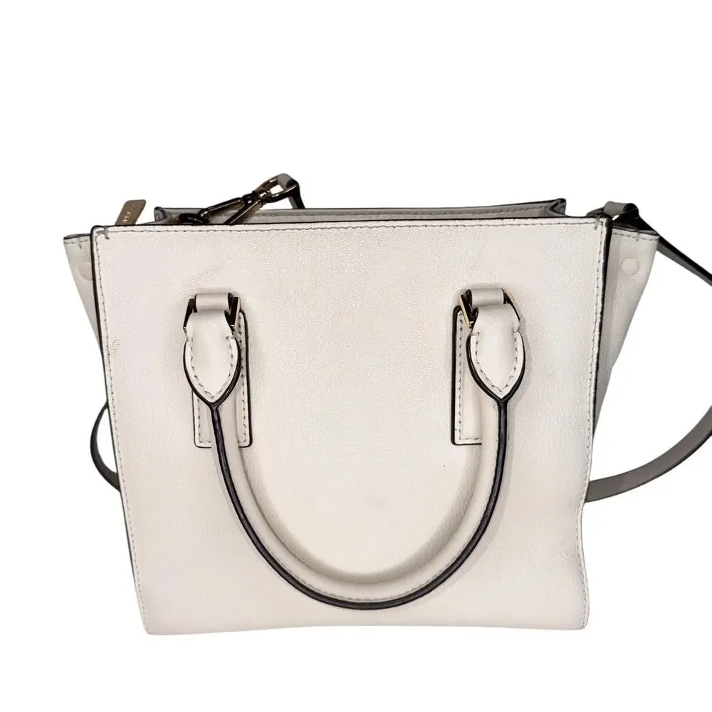 Michael Kors Ivory Pebbled Leather Purse Handbag Crossbody Square Satchel - Picture 5 of 11